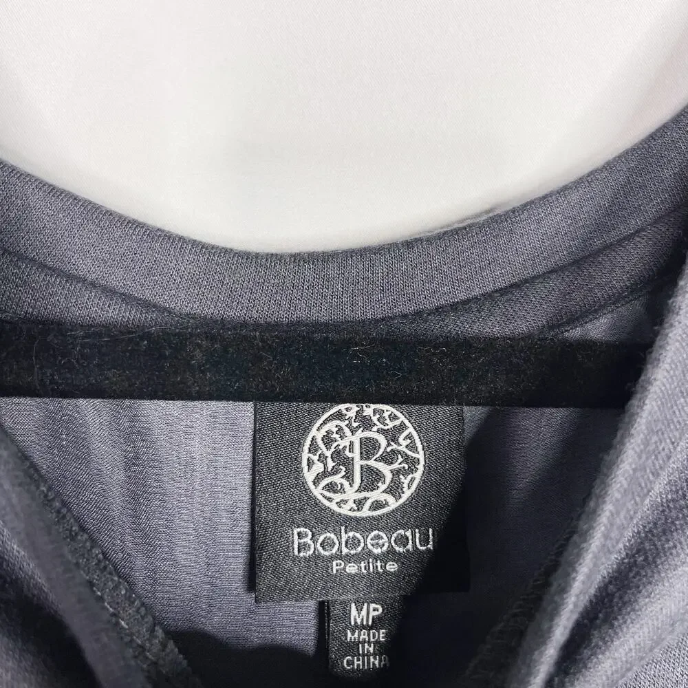 Bobeau Gray Blue MP Tie Open Back Long Sleeve Top Medium Petite Crew Neck